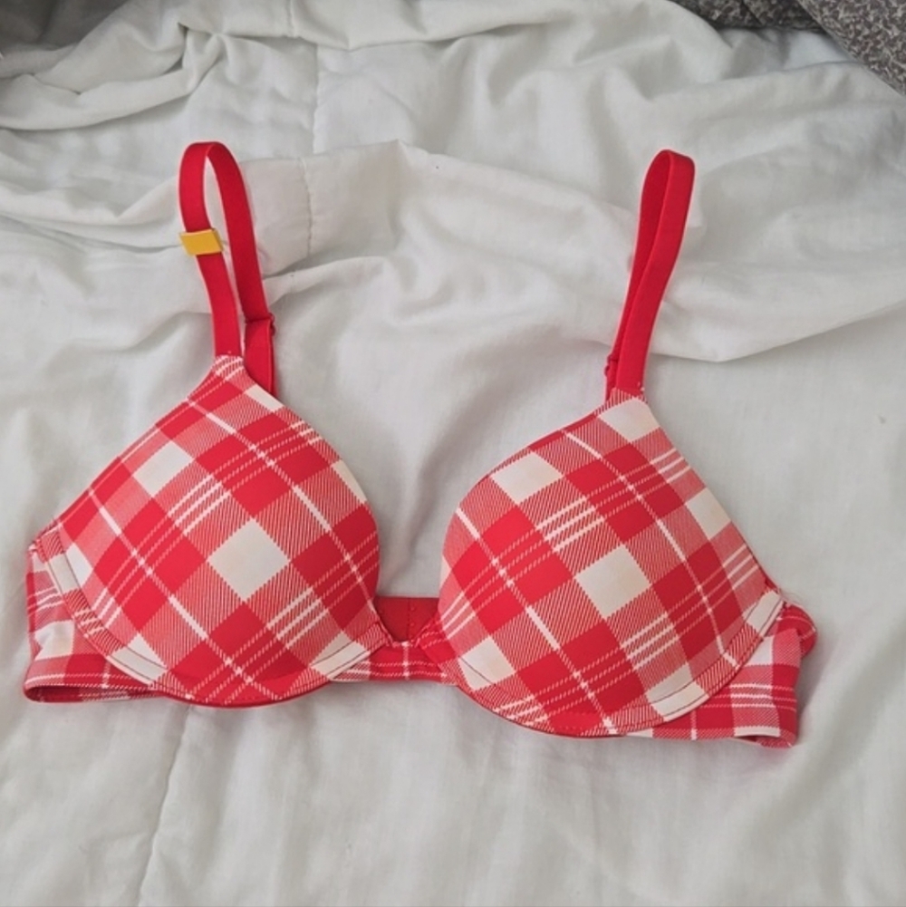 Plaid Push Up Bra Padded Underwire Lingerie Cottage Coquette Teacher Modest NWT